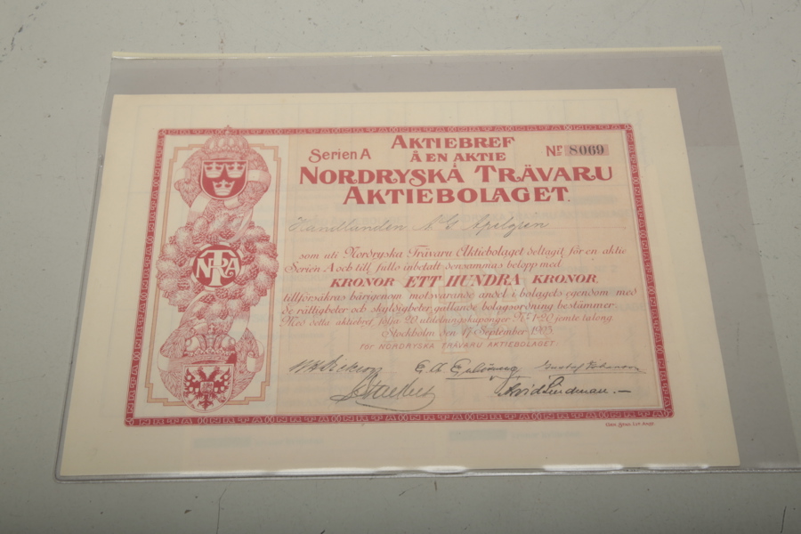 Aktiebrev Nordryska Trävaru AB, 1903