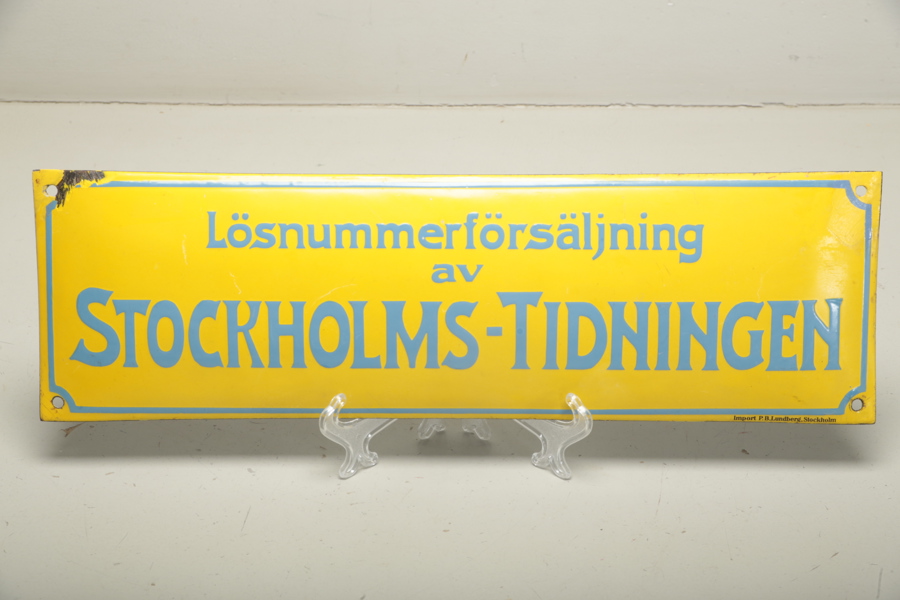 Emaljskylt, Lösnummerförsäljning av Stockholms-tidningen