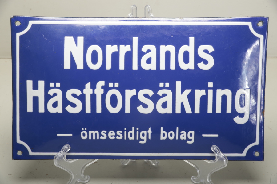 Emaljskylt, Norrlands hästförsäkring, ömsesidigt bolag