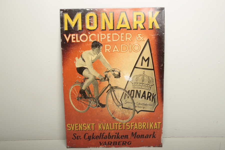 Plåtskylt, Monark Velocipeder & Radio, 1920-1930 tal