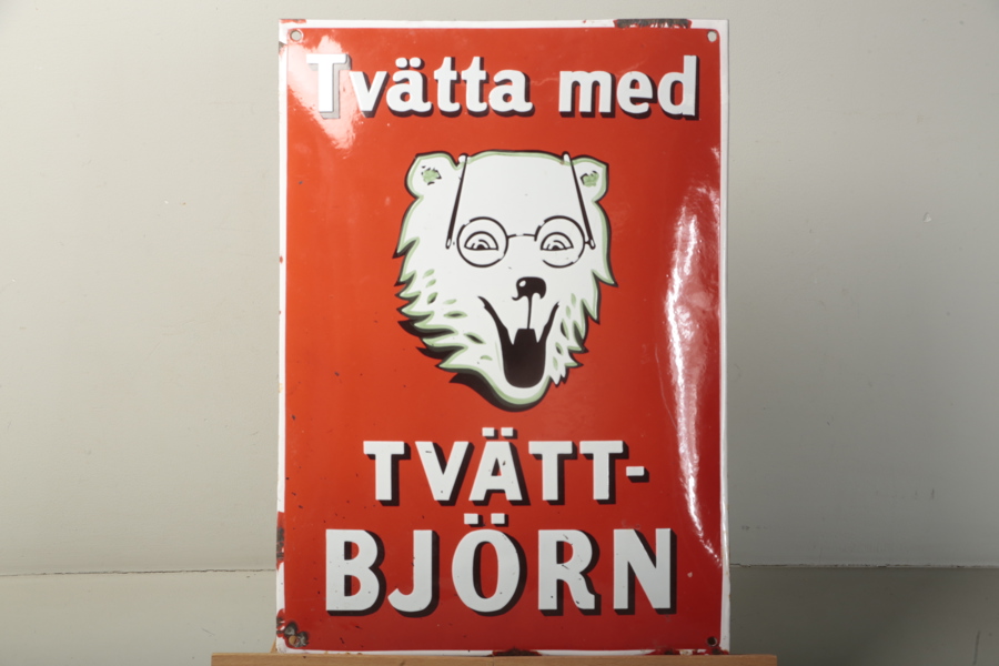 Emaljskylt, Tvätta med tvätt-Björn, 1920-1930 tal