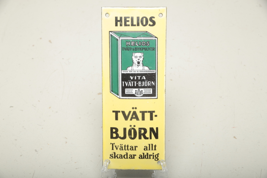 Emaljskylt, Helios Tvätt-Björn, 1930-tal