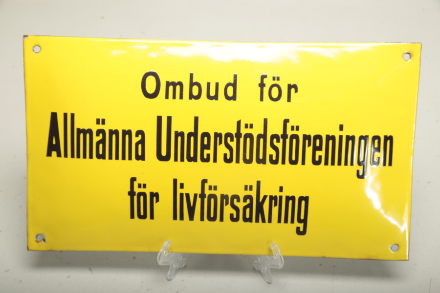 Emaljskylt, Ombud för Allmänna Understödsföreningen för livsförsäkring