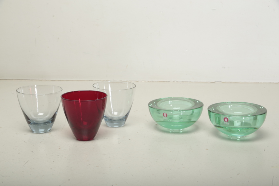 Iittala ljuslyktor, 2 stycken+ Reijmyre glas, 3 stycken