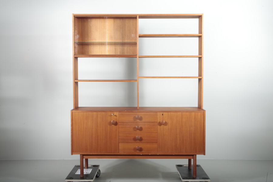 Bokhylla med vitrindel, teak, 1950-1960 tal