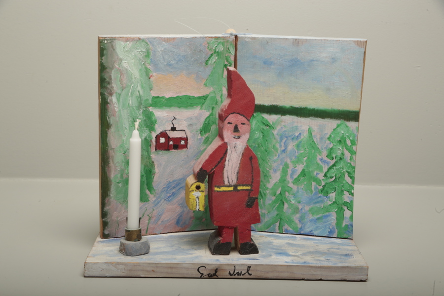 Einar Svedin träskulptur "Tomte med lykta" signerad 1984