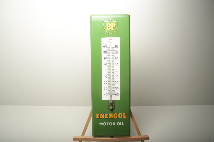 Emaljskylt, BP Energol Motor Oil, med termometer