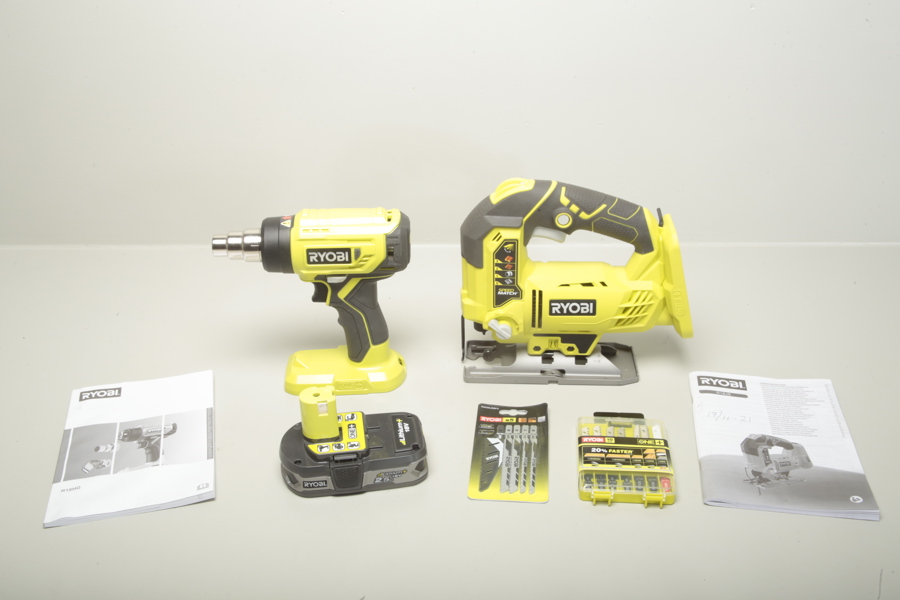 Varmluftspistol Ryobi R18HG + Sticksåg Ryobi R18JS