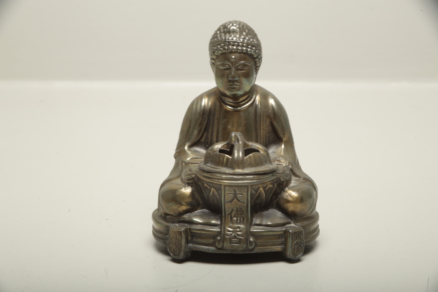 Buddha med rökelsehållare, metall