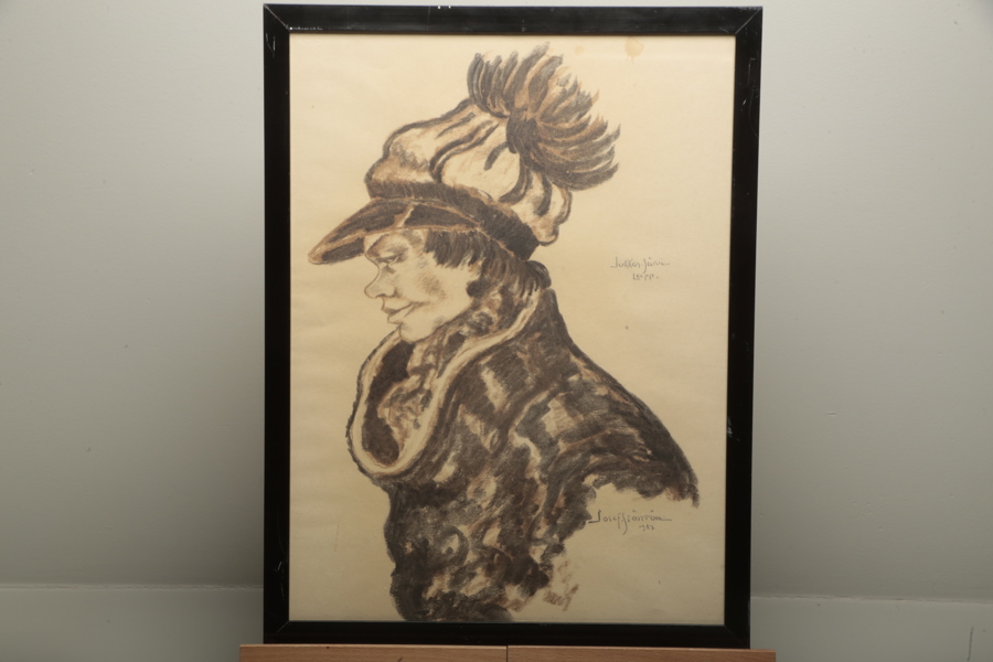 Josef Sjöström teckning "Jukkasjärvi Lapp" signerad 1927