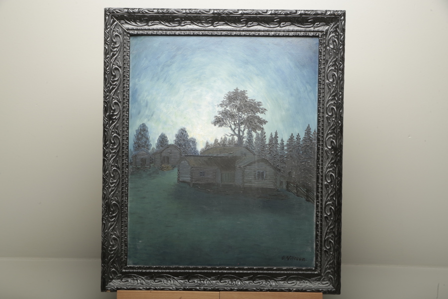 Olov Nilsson olja på pannå, signerad