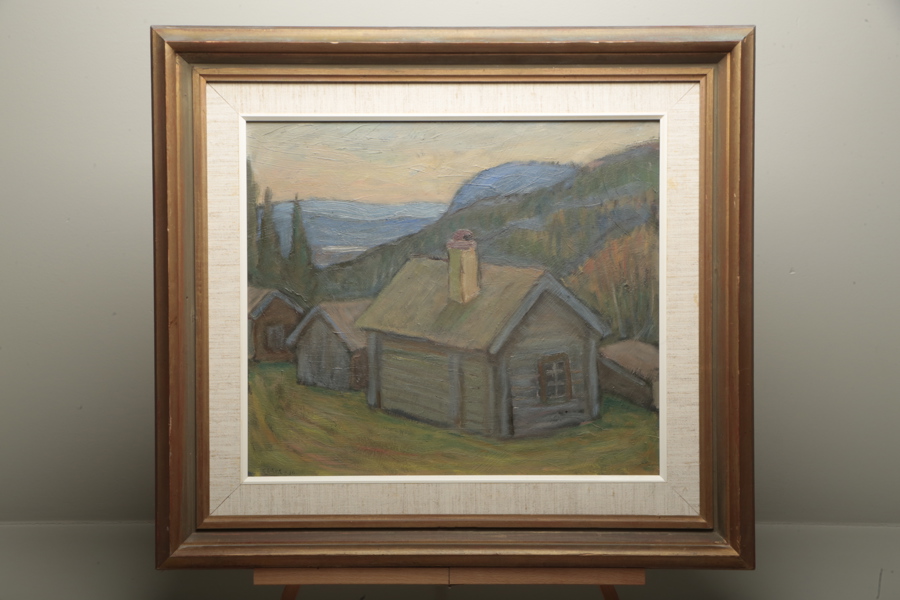 Emil Clahr olja på pannå "Fäbodvall, höst" signerad -50