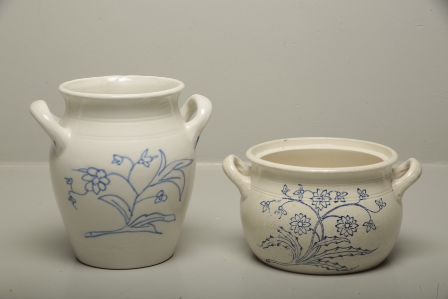 Rörstrand & Gustavsberg blåvita krukor, 2 stycken