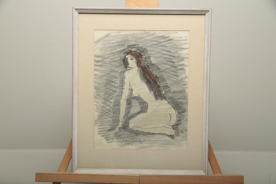 Fritiof Strandberg teckning "porträtt" signerad 1954