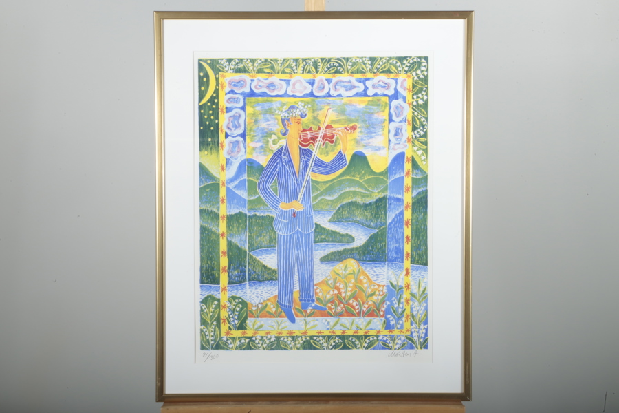 Mårten Andersson färglitografi "Stora spelemannen" signerad