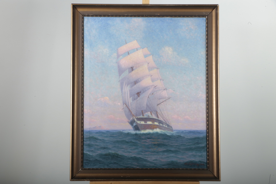 Otto Lindberg olja på duk "Fullriggare" signerad 1933