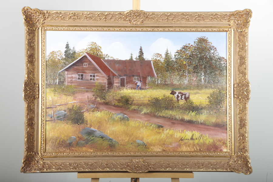 Johan Arvall olja på duk "Fäbodvall" signerad