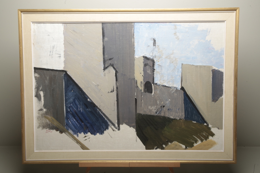 Bror Ingemar Fröberg olja på pannå "Stockholms Stadion" signerad -54