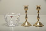 Orrefors kristallskål + ljusstakar mässing, 1 par