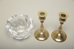 Orrefors kristallskål + ljusstakar mässing, 1 par