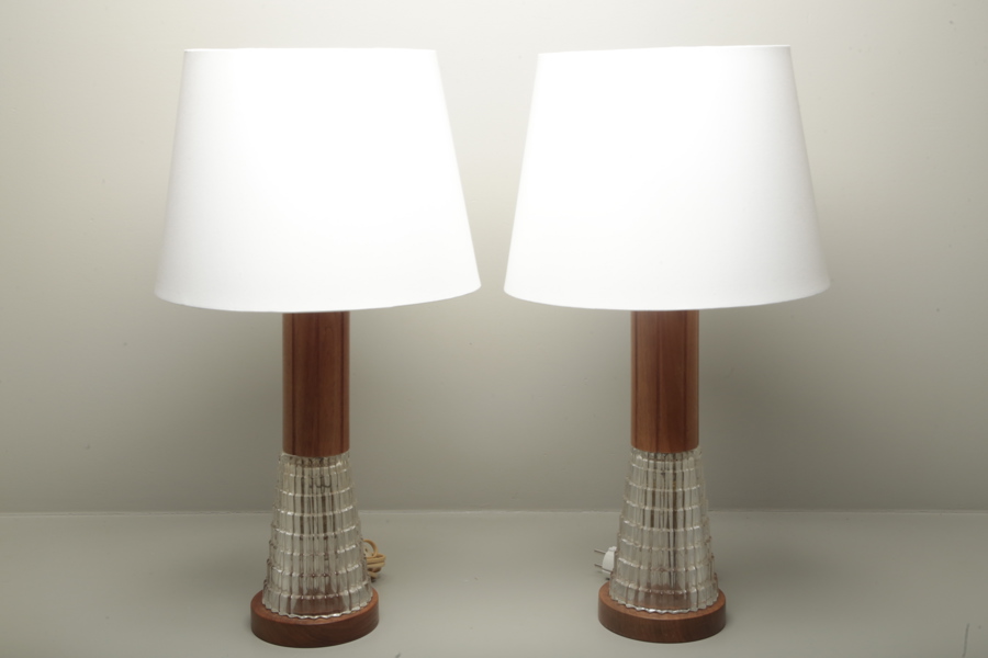 Bordslampor teak/glas, 1 par