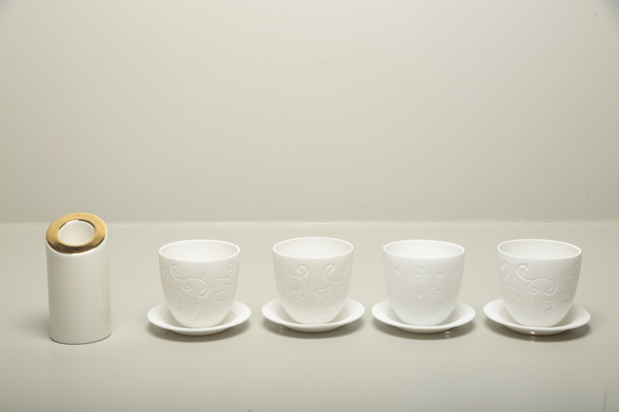 Sia ljuslyktor keramik, 4 stycken + Arabia ljusstake