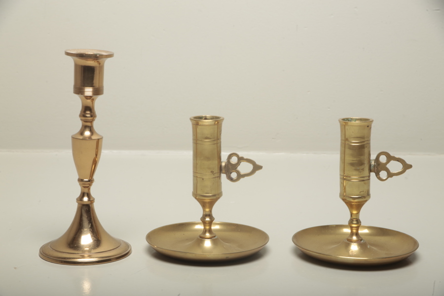 Nattljusstakar mässing, 1 par + ljusstake malm