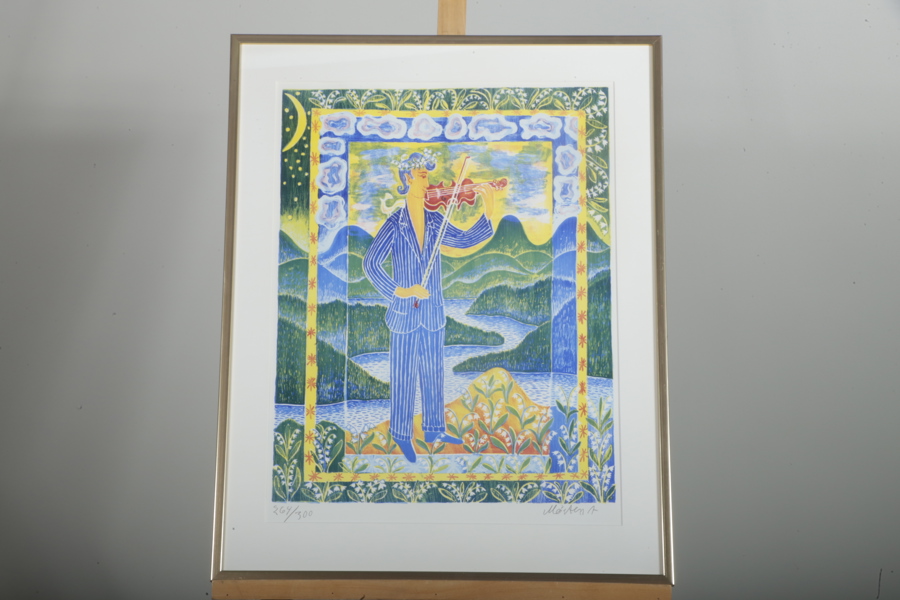 Mårten Andersson färglitografi "Spelemannen" signerad