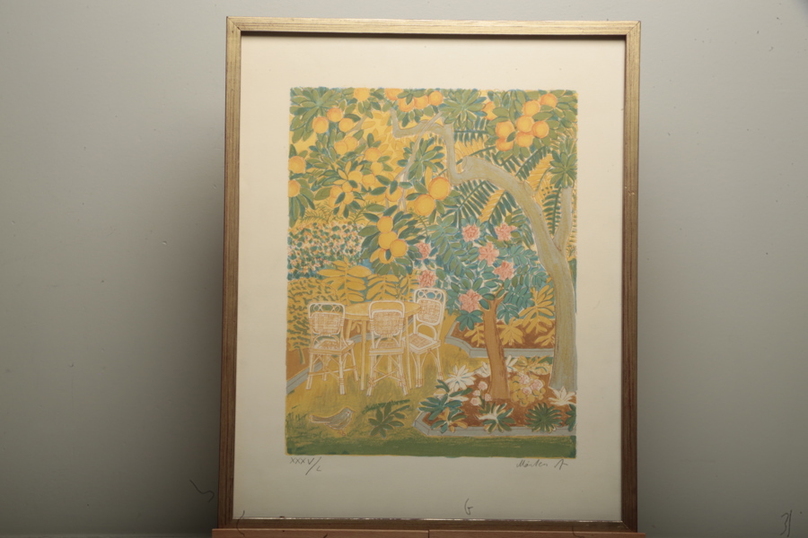 Mårten Andersson, färglitografi ur mappen 'Italienska Trädgårdar' Signerad 