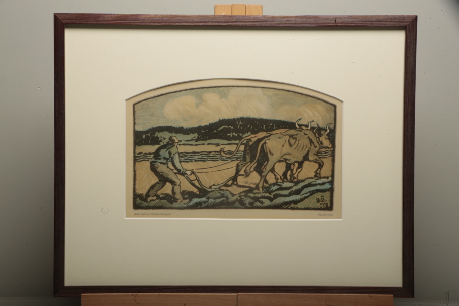 Acke Åslund, tryck efter originallitografi "Plöjning"