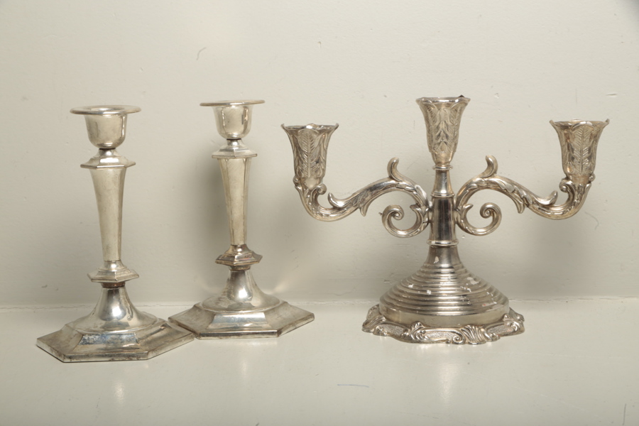 Ljusstakar metall, 1 par + kandelaber