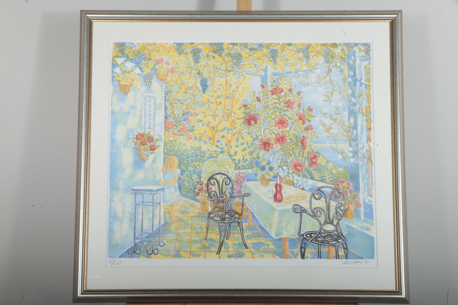 Mårten Andersson färglitografi "Marta (På terassen i Nerja)" signerad