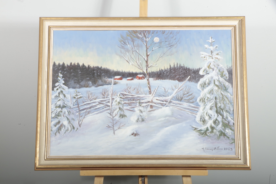 H. Tengström olja på duk "Vinterlandskap" signerad 1953