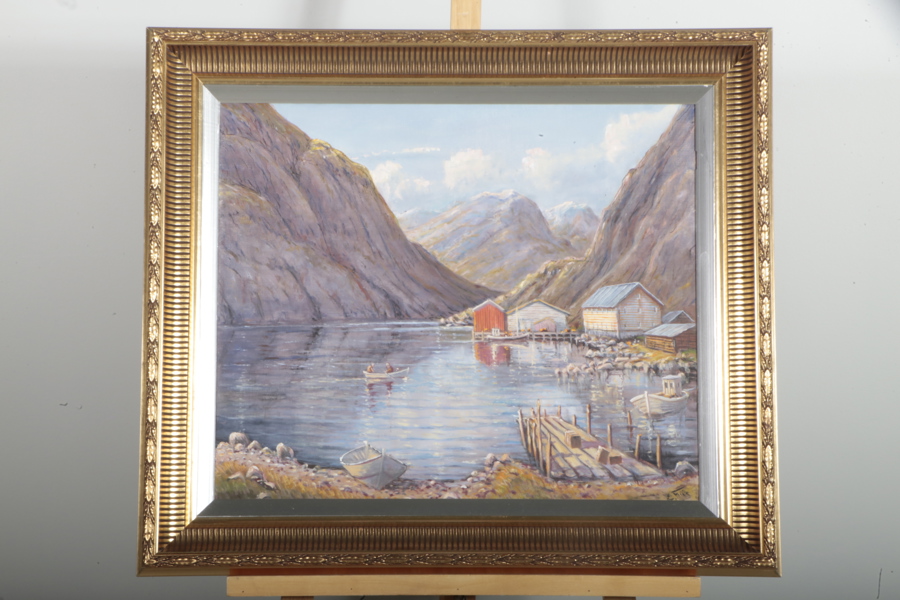 Ernst Friis olja på duk "Motiv från Norge" signerad