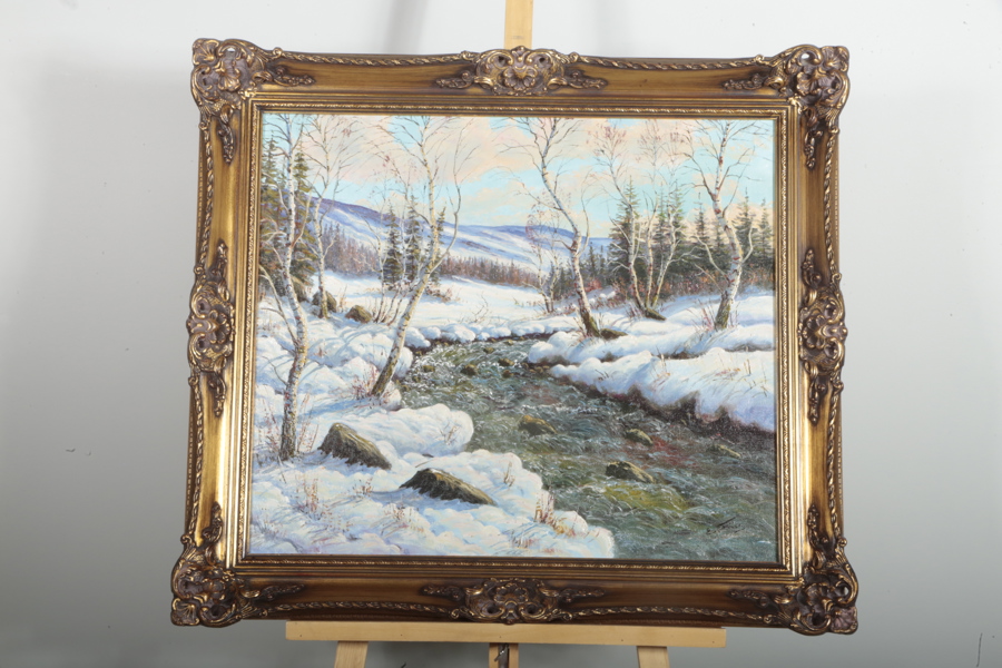 Ernst Friis olja på duk "Vinterlandskap" signerad