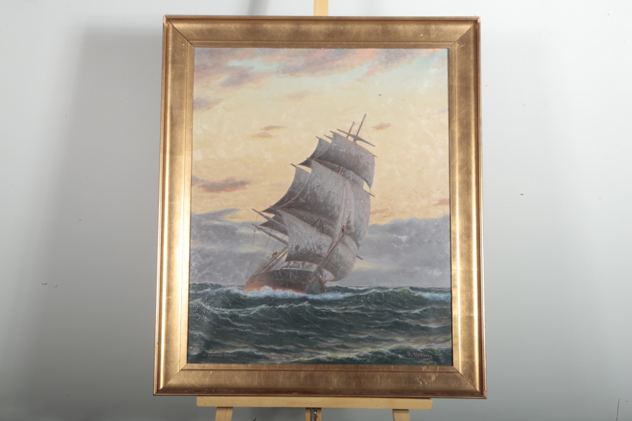 Otto Lindberg olja på duk "Fullriggare - An old time clipper" signerad O. Lindberg