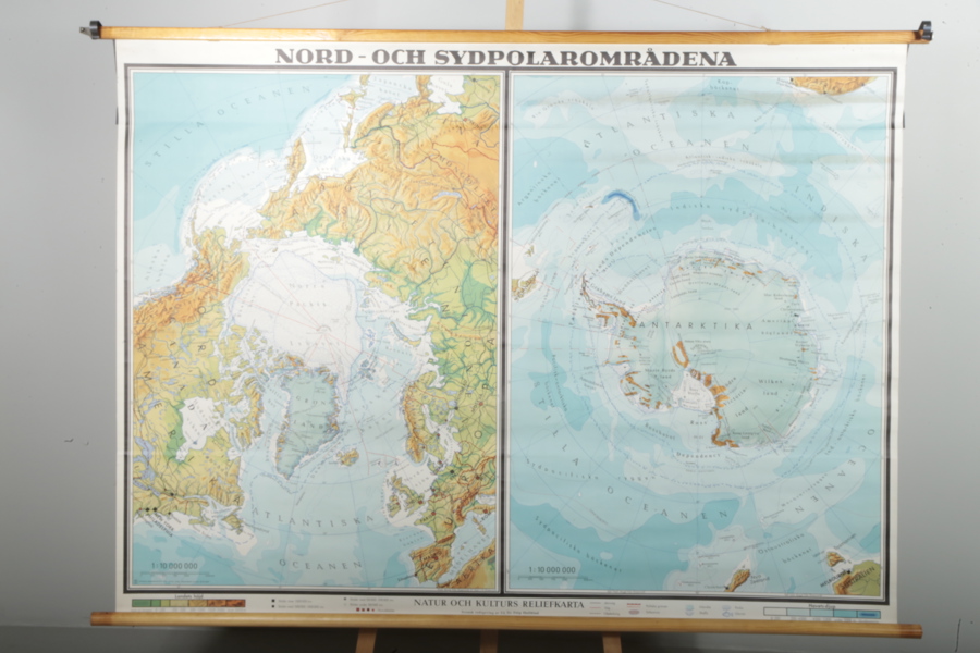 Karta över Nord - Och sydpolarområdena 