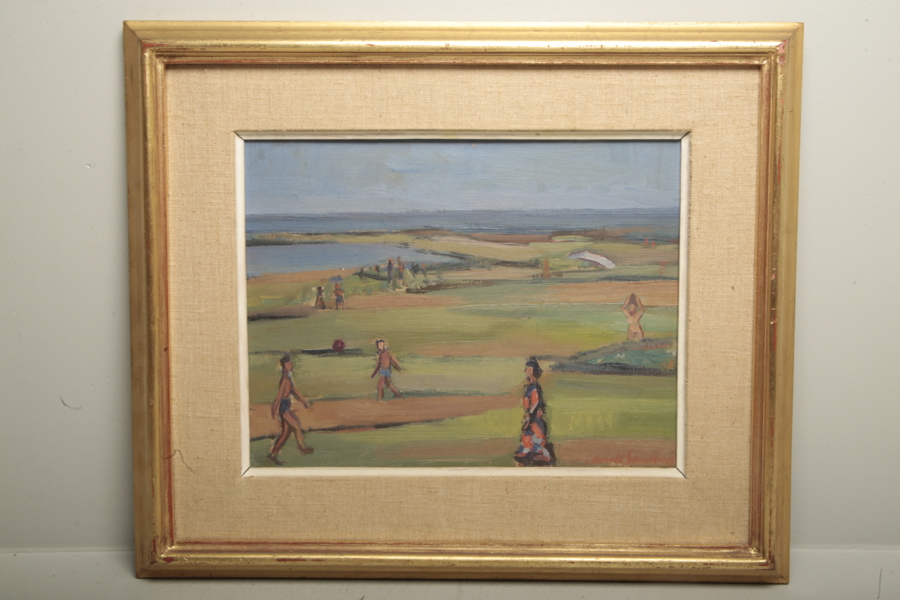 Harald Sandberg olja på pannå "Figurer i landskap" signerad -49