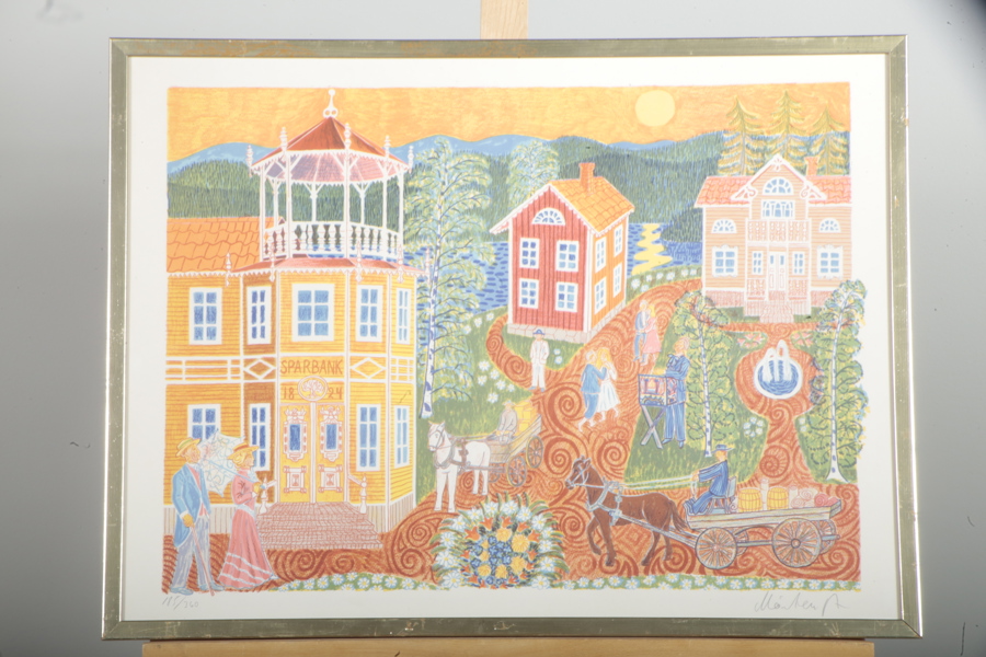 Mårten Andersson, färglitografi "Sparbanks huset", Signerad: N:o 185/360 