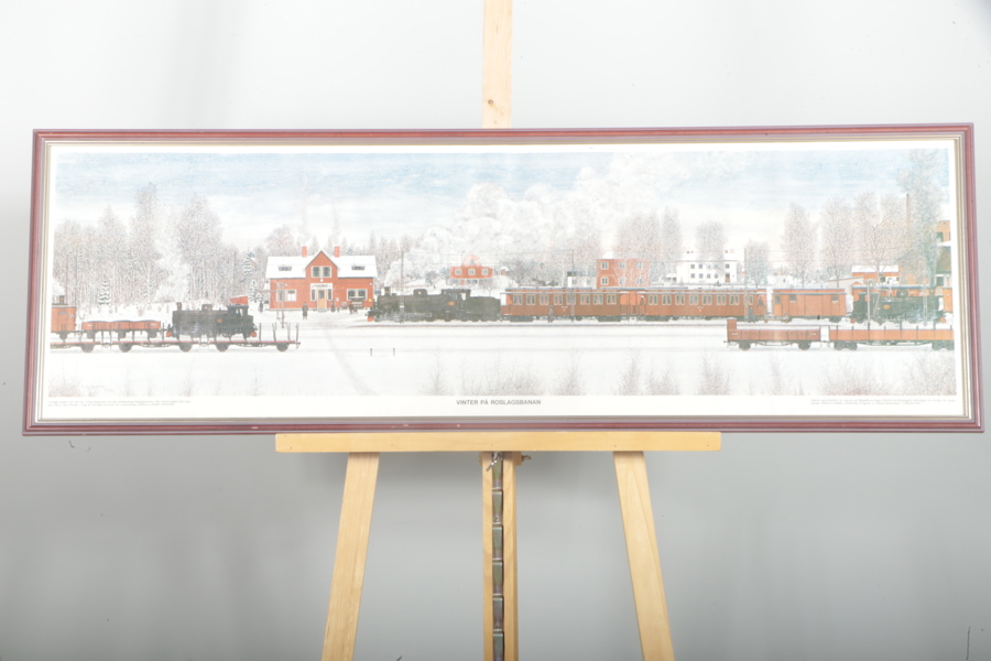 Tavla- "Vinter på roslagsbanan" tryck efter original av Håkan Andersson. 