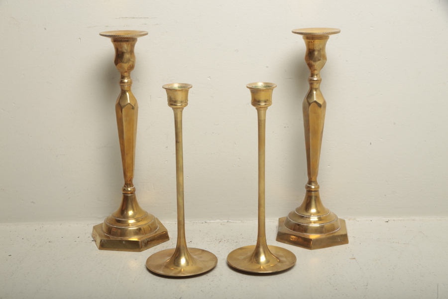 Ljusstakar i mässing, 2-par, 1900-tal