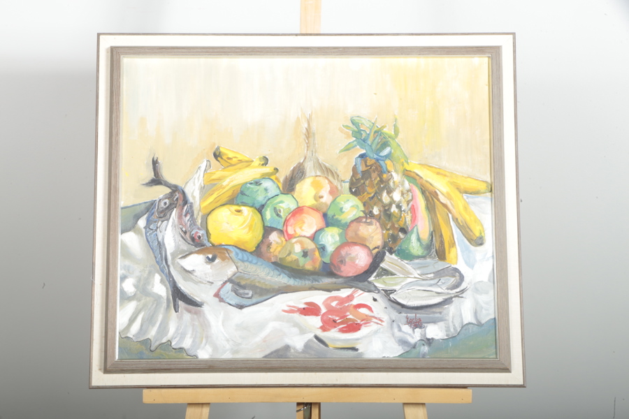 Olja på duk, okänd konstnär, Signerad: Egebo-1964, "Stilleben"