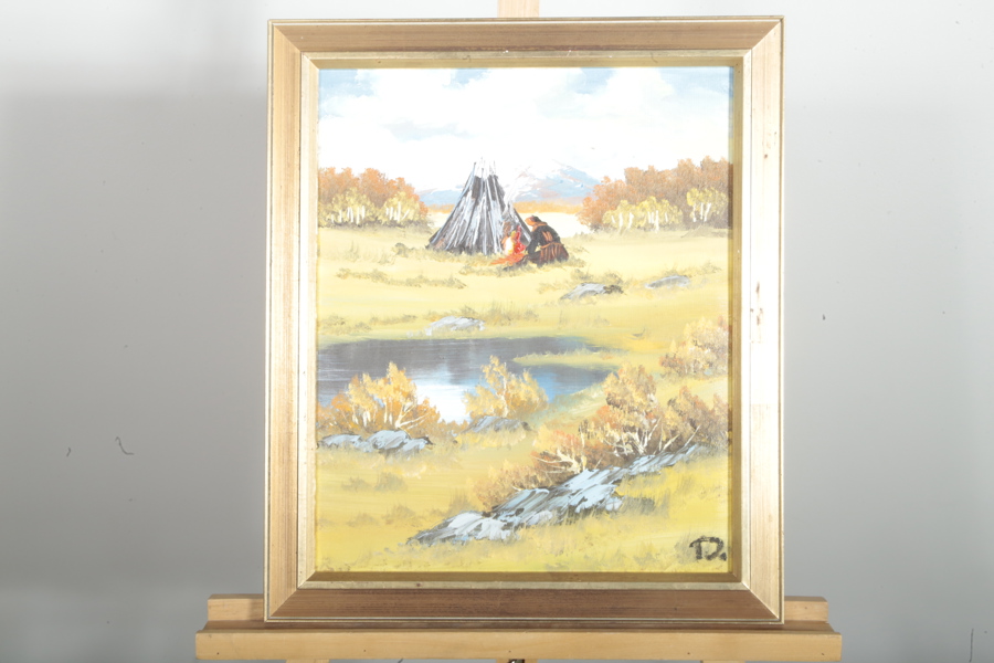 Tyrone Järlefjord, olja på duk, "Same vid kåtan", Signerad 