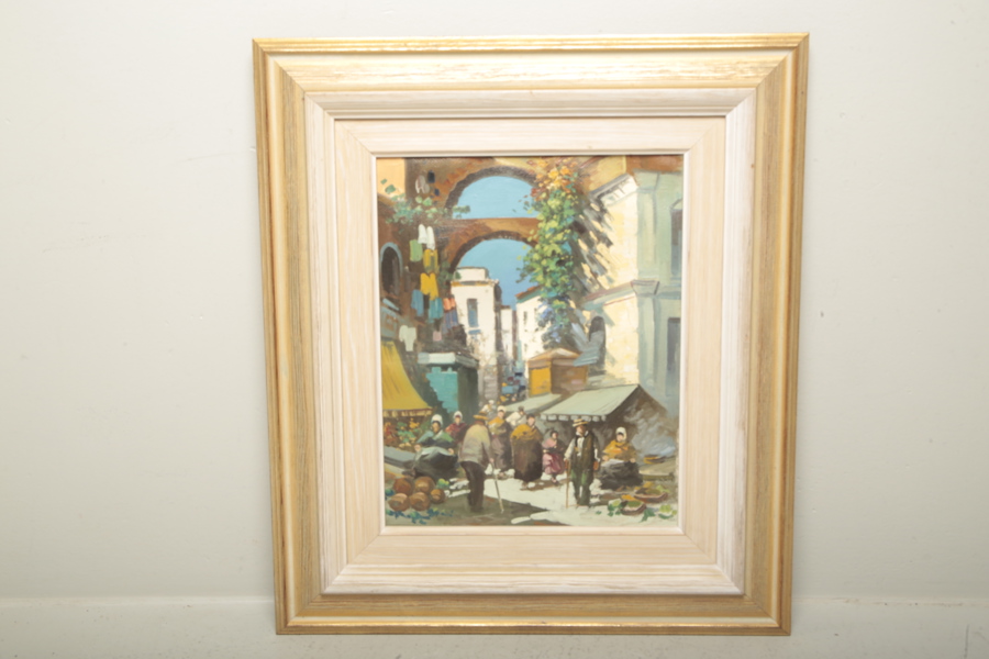 Olja på duk, 'Bora, Stadsmiljö', Signerad 