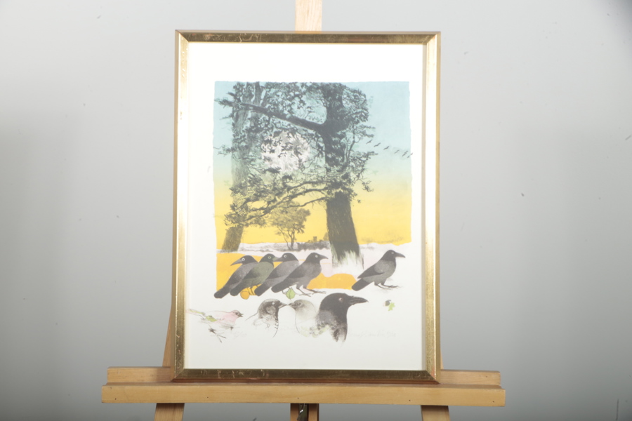 Bengt Landin, färglitografi "Fåglar" N:o 43/100, signerad 