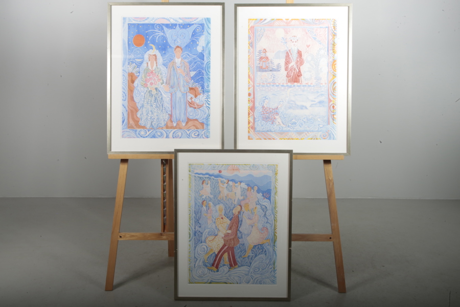 Mårten Andersson, 3st färglitografier ur mapp: "Bruddansen" 