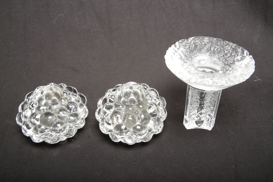 Orrefors "Hallon", ljuslyktor, 1-par & Orrefors "Olympia"