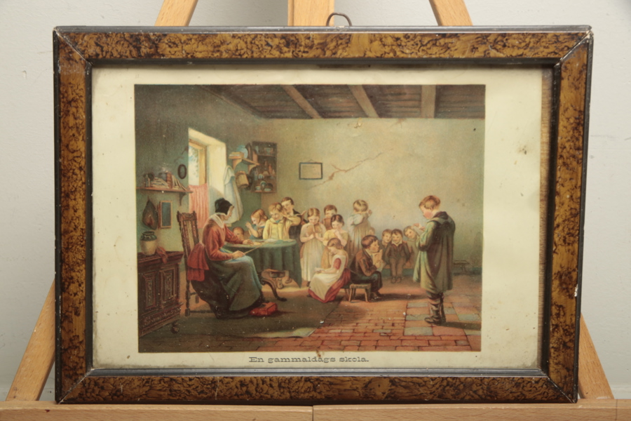 Tavla, "En gammaldags skola"-tryck, sekelskiftet 