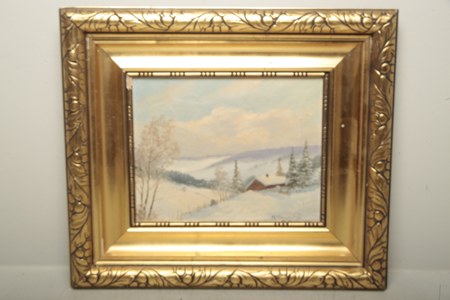 Olja på duk, "Vinterlandskap" signerad: A.Wannberg 