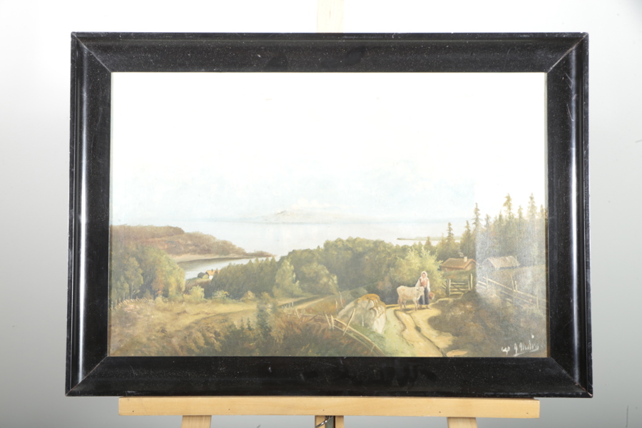 Olja på duk, okänd konstnär, "Fäbovall"